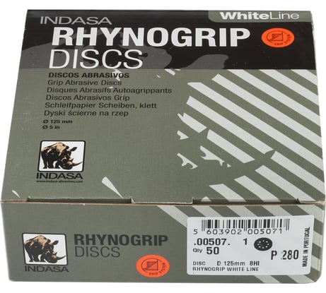 Круг RHYNOGRIP (50 шт; 125 мм; Р280; 8 отверстий) INDASA 00507