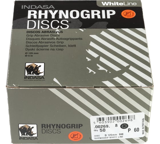 Круг RHYNOGRIP (50 шт; 125 мм; Р60; 8 отверстий) INDASA 00269 1