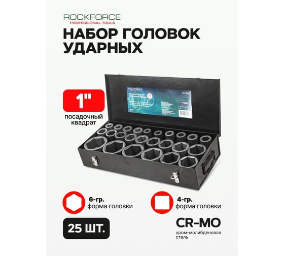 Набор головок ударных Rockforce 25пр, 1", 6гр RF-8251-5MPB(55013)