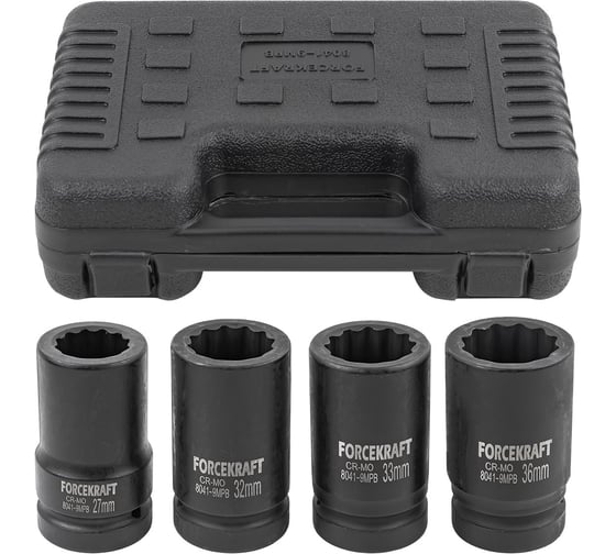 Головки ударные глубокие Forcekraft набор 4 предмета, 1"DR, 12г FK-8041-9MPB(57473)