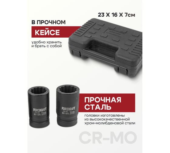Головки ударные глубокие Forcekraft набор 4 предмета, 1"DR, 12г FK-8041-9MPB(57473)