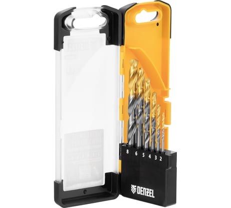 Набор сверл по металлу Denzel 2-8 мм, Р6М5К8-TiN, Golden Tip, 6 шт 723004