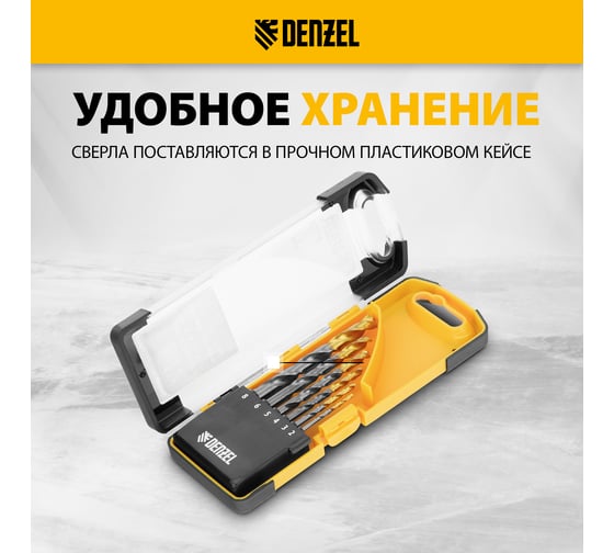 Набор сверл по металлу Denzel 2-8 мм, Р6М5К8-TiN, Golden Tip, 6 шт 723004