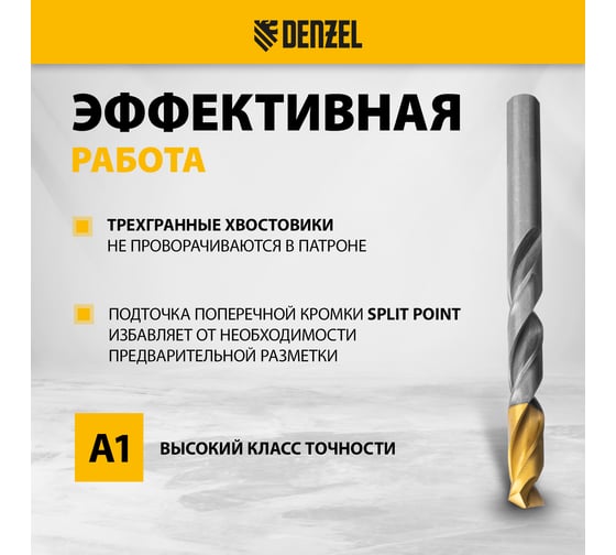 Набор сверл по металлу Denzel 1-10 мм, Р6М5-TiN, Golden Tip, 10 шт 723001