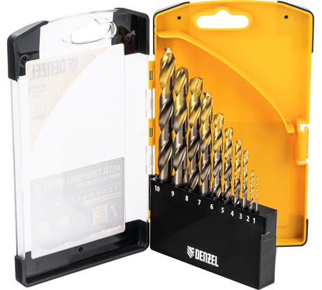 Набор сверл по металлу Denzel 1-10 мм, Р6М5К8-TiN, Golden Tip, 10 шт 723005