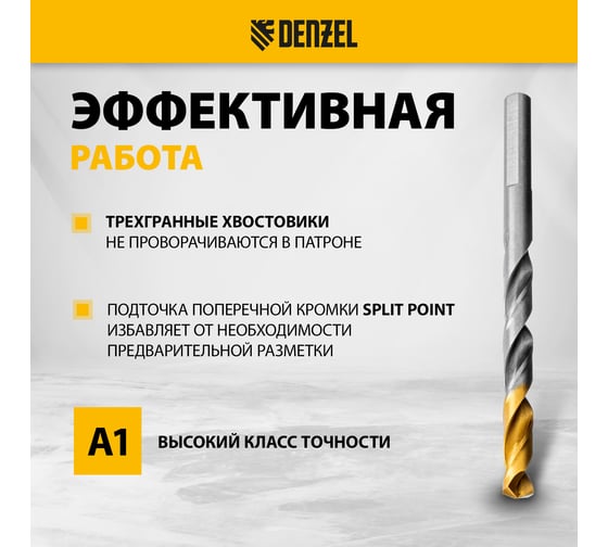 Набор сверл по металлу Denzel 1-10 мм, Р6М5К8-TiN, Golden Tip, 10 шт 723005
