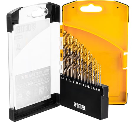 Набор сверл по металлу Denzel 1.5-6.5 мм, Р6М5К8-TiN, Golden Tip, 13 шт 723006