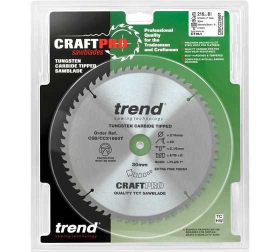 Пильный диск 216 мм 60 зубьев TREND CSB/21660T