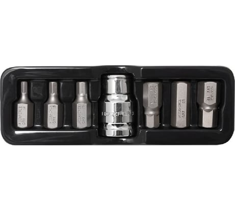 Набор бит HEX с битодержателем Rockforce 7 предметов 1/2(L:30мм;4, 5, 6, 8,10,12мм), в ложементе RF-4075(27216)