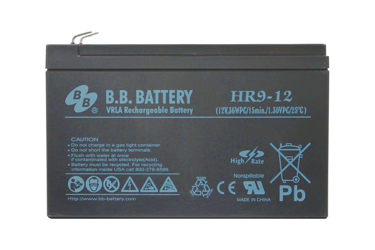 Батарея аккумуляторная (12 В; 9 Ач) BB Battery HR 9-12 - выгодная цена,  отзывы, характеристики, фото - купить в Москве и РФ