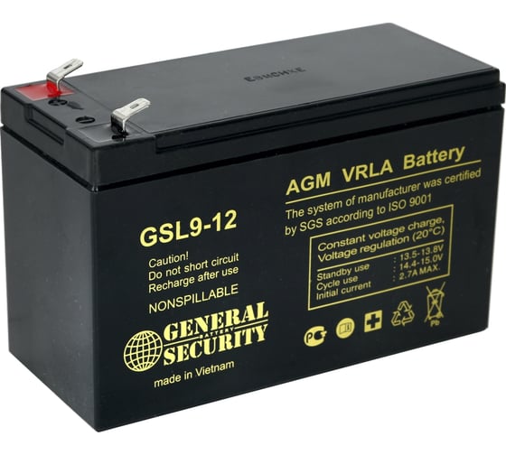 Батарея аккумуляторная (12 В; 9 Ач) General Security GSL9-12