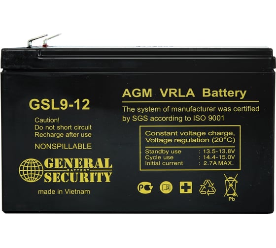 Батарея аккумуляторная (12 В; 9 Ач) General Security GSL9-12