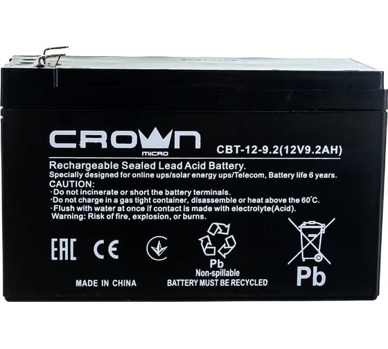Аккумулятор CBT-12-9.2 (9.2 Ач; 12 В) CROWN CM000001678