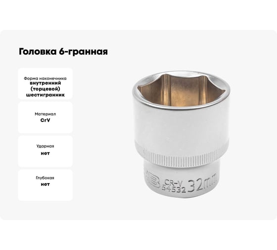 Головка 6-гранная JCB 32 мм, 1/2DR JCB-54532(60042)