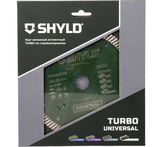 Алмазный сегментный круг SHYLD универсальный TURBO по стройматериалам 180x22,23 мм 6692536