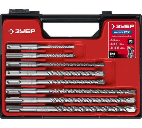 Набор SDS-plus буров ЗУБР Мастер-2Х 8 шт: 5/6x110, 6/8/10x160, 8/10/12x210 мм 29315-H8_z01