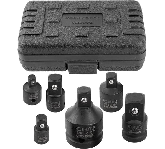 Набор адаптеров ударных Rockforce, 6предметов (1/4''(F)x3/8''(M),3/8''(F)x1/4''(M),3/8''(F)x1/2''(M),1/2''(F)x3/8''(M),1/2''(F)x3/4''(M),3/4''(F)x1/2''(M) в кейсе RF-4069MPB(56708) 1