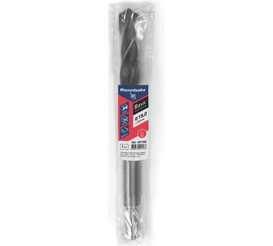Сверло по металлу RENNBOHR BASIC PROM 19.0x200 мм, хв-к 12 мм, HSS-R, 1 шт/уп 461190