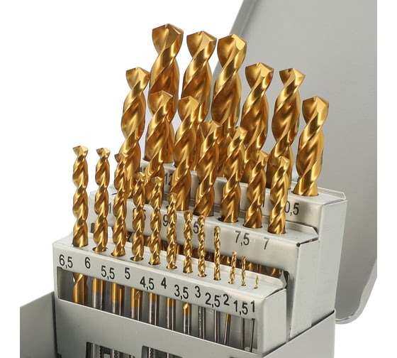 Набор сверл по металлу H-Tools 1-13 мм, 25 шт, DIN338, HSSE-Co8 TiN, 135град 08351300