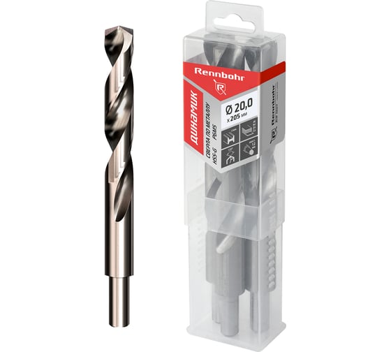 Сверло по металлу RENNBOHR DYNAMIC PROM 20.0x205 мм, хв-к 12 мм, HSS-G, P6M5, 3 шт/уп 666200