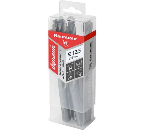 Сверло по металлу RENNBOHR DYNAMIC PROM 12.5x151 мм, хв-к 12 мм, HSS-G, P6M5, 5 шт/уп 666125
