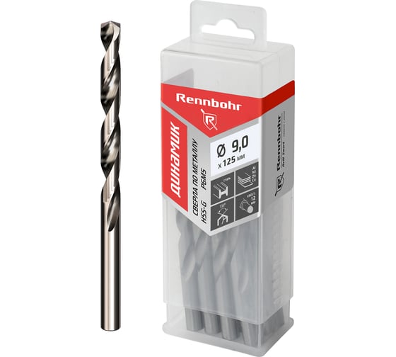 Сверло по металлу RENNBOHR DYNAMIC PROM 9.0x125 мм, HSS-G, P6M5, 10 шт/уп 666090