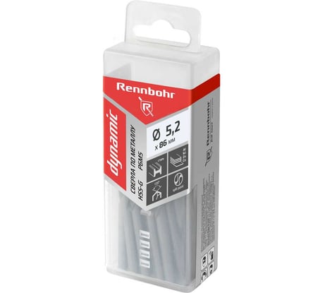 Сверло по металлу RENNBOHR DYNAMIC PROM 5.2x86 мм, HSS-G, P6M5, 20 шт/уп 666052
