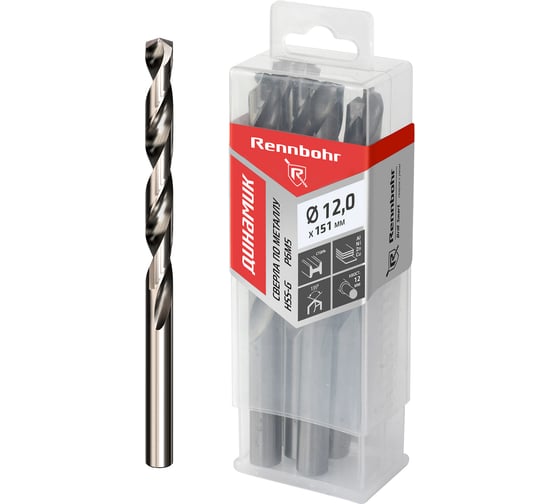 Сверло по металлу RENNBOHR DYNAMIC PROM 12.0x151 мм, HSS-G, P6M5, 5 шт/уп 666120