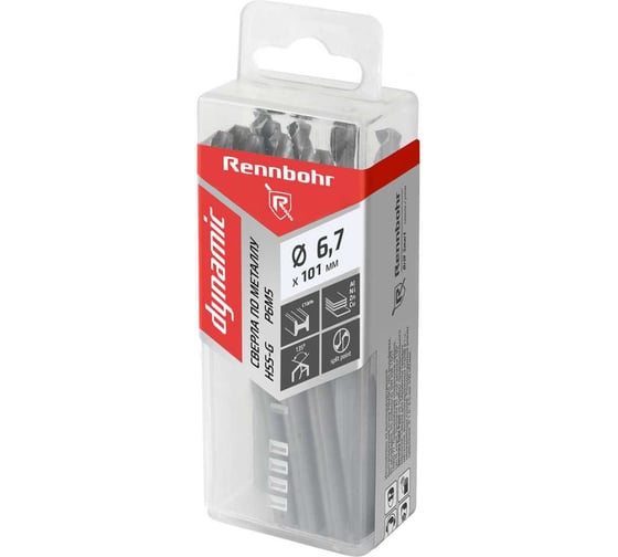Сверло по металлу RENNBOHR DYNAMIC PROM 6.7x101 мм, HSS-G, P6M5, 10 шт/уп 666067 1