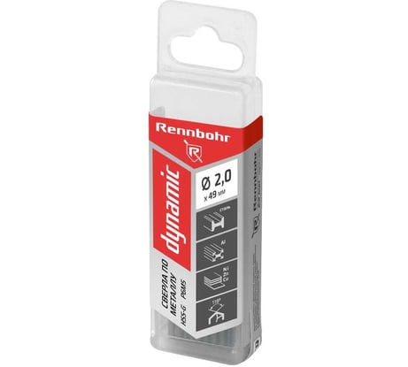 Сверло по металлу RENNBOHR DYNAMIC PROM 2.0x49 мм, HSS-G, P6M5, 20 шт/уп 666020