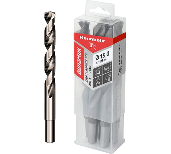 Сверло по металлу RENNBOHR DYNAMIC PROM 15.0x169 мм, хв-к 12 мм, HSS-G, P6M5, 5 шт/уп 666150