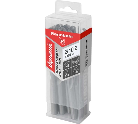 Сверло по металлу RENNBOHR DYNAMIC PROM 10.2x133 мм, HSS-G, P6M5, 10 шт/уп 666102