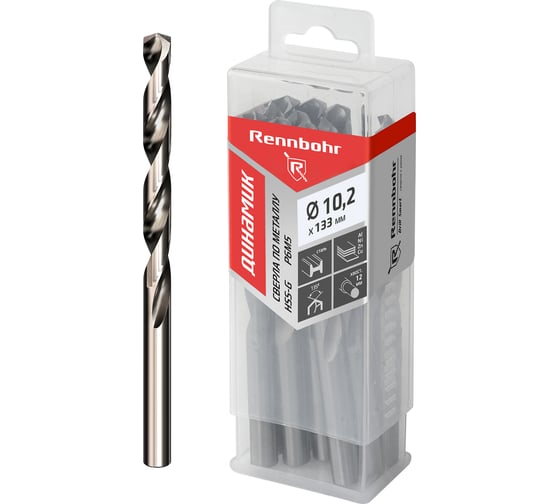 Сверло по металлу RENNBOHR DYNAMIC PROM 10.2x133 мм, HSS-G, P6M5, 10 шт/уп 666102