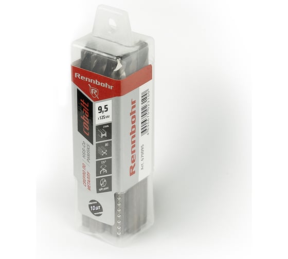 Сверло по металлу RENNBOHR COBALT PROM 9.5x125 мм, HSS-Co, Р6М5К5, 10 шт/уп 670095