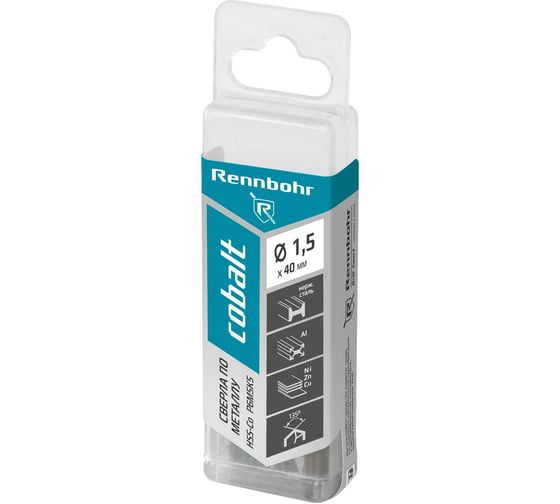 Сверло по металлу RENNBOHR COBALT PROM 1.5x40 мм, HSS-Co, Р6М5К5, 20 шт/уп 671015 1