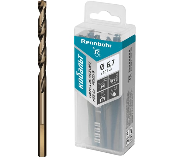 Сверло по металлу RENNBOHR COBALT PROM 3-х гр. хвост, 6.7x101 мм, HSS-Co, Р6М5К5, 10 шт/уп 671067
