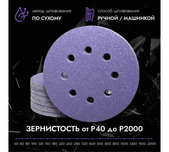 Круг шлифовальный CERAMAX PURPLE FILM 125 мм, 8 отверстий, P600, 50 шт 1CRX0866