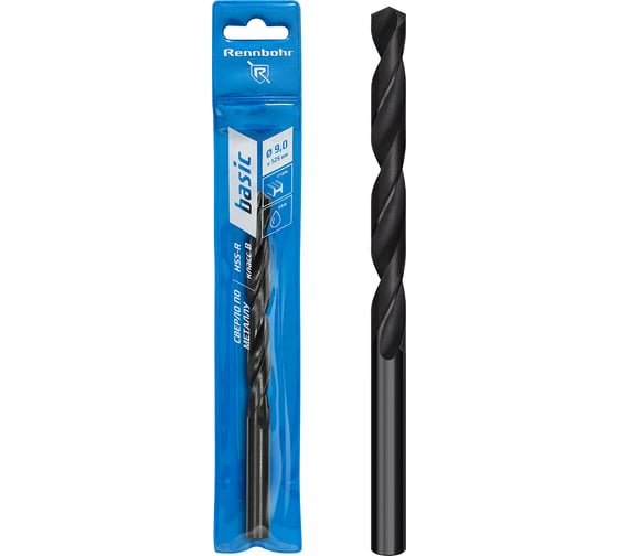Сверло по металлу Rennbohr BASIC 9.0x125 мм, HSS-R, 1 шт/уп 460090