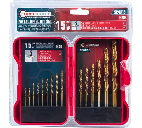 Сверла по металлу Forcekraft набор 15 предметов FK-924U15(61588)