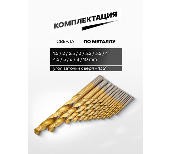 Сверла по металлу Forcekraft набор 15 предметов FK-924U15(61588)