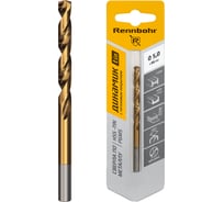 Сверло по металлу Rennbohr DYNAMIC-TIN CARD 5.0x86 мм, HSS-TIN, Р6М5, 1 шт/уп 667050