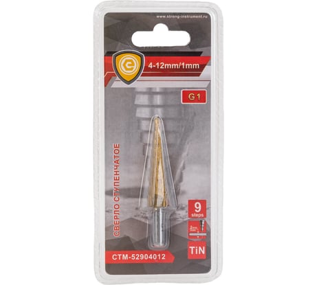 Сверло ступенчатое для цветных металлов G1 4-12 мм Strong СTМ-52904012