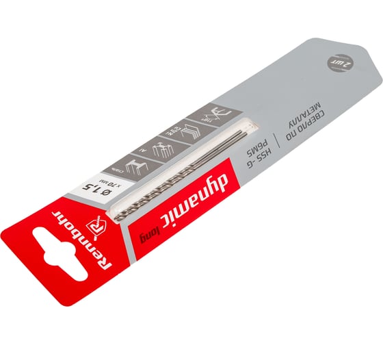 Сверло по металлу RENNBOHR DYNAMIC LONG CARD 1.5x70 мм, HSS-G, P6M5, 2шт/уп 669015