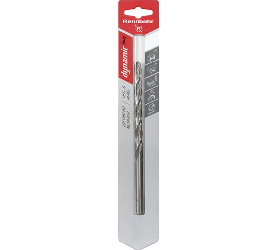 Сверло по металлу RENNBOHR DYNAMIC LONG CARD 7.5x156 мм, HSS-G, P6M5, 1шт/уп 669075 1