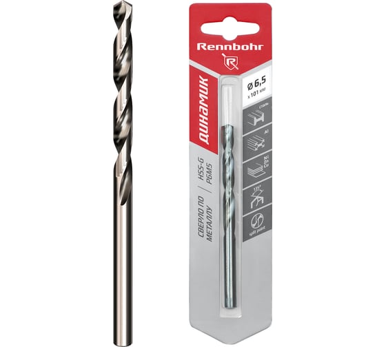 Сверло по металлу RENNBOHR DYNAMIC CARD 6.5x101 мм, HSS-G, P6M5, 1шт/уп 675065
