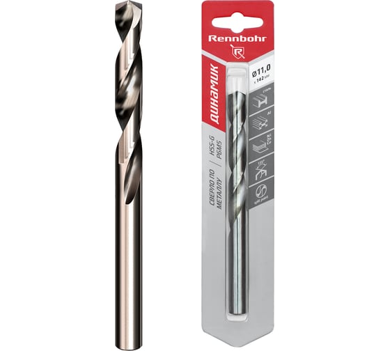 Сверло по металлу RENNBOHR DYNAMIC CARD 11.0x142 мм, HSS-G, P6M5, 1шт/уп 675110