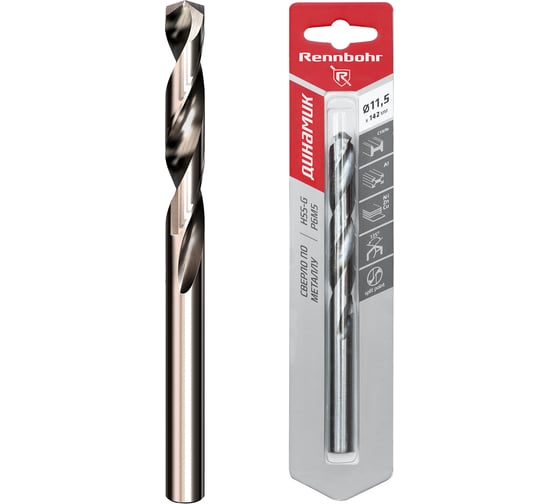 Сверло по металлу RENNBOHR DYNAMIC CARD 11.5x142 мм, HSS-G, P6M5, 1шт/уп 675115