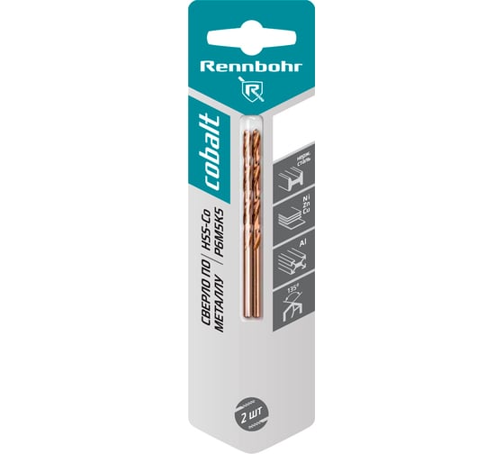Сверло по металлу Rennbohr COBALT CARD 1.5x40 мм, HSS-Co, Р6М5К5, 2шт/уп 668015 1