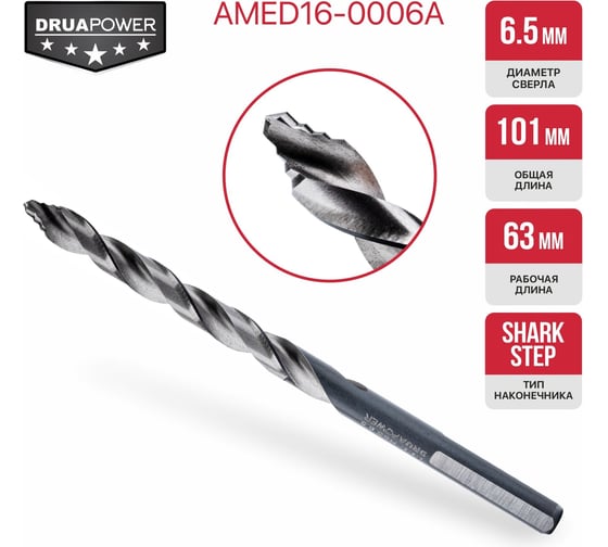 Сверло по металлу самоцентрирующееся P.I.T. серия DRUA HSS, 6.5х101x63 мм, SharkStep AMED16-0006A