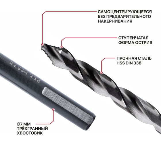 Сверло по металлу самоцентрирующееся P.I.T. серия DRUA HSS, 7х109x69 мм, SharkStep AMED16-0007